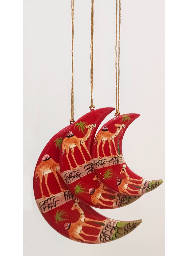DECORATIVE PAPER MACHE HANGING MOON COLOR RED 3 PC SET - Image 1